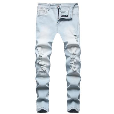 China Korean version of the new men's breathable jeans European and American ripped thin tapered skinny denim pants for sale