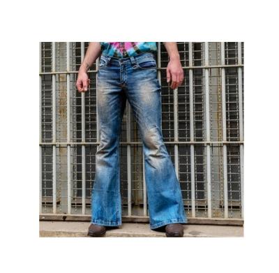 China New European breathable ripped jeans and American men's new elastic wearing wind horn tapered jeans men for sale