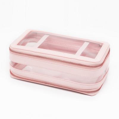 China Custom Logo Waterproof Clear Leather Makeup Bag Large Capacity PVC Cosmetic Bag Travel Bag For Women for sale