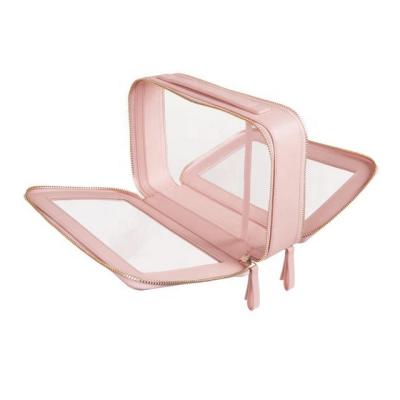 China Large Capacity Waterproof Pink Clear Bag Makeup Travel Color PVC Tpu Leather Cosmetic Bag for sale