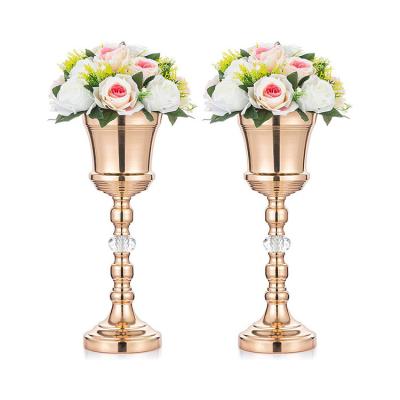 China Best Selling Flower Vase Handmade Metal Centerpiece Crystal Flower Vases Wedding Decoration for sale