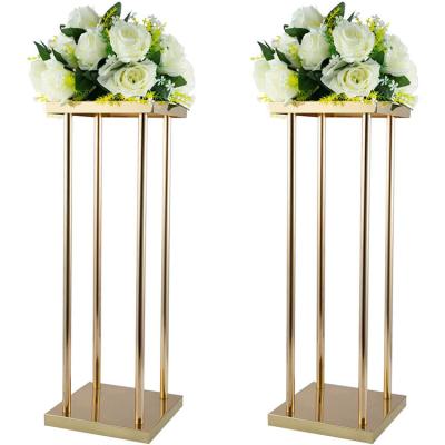 China Wholesale Rectangular Party/Wedding/Table Decoration Metal Wedding Flower Stand Table Center Flower Stand Wedding Decoration Vase Post Flower Rack for sale