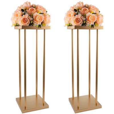 China Rectangular Party/Wedding/Table Decoration Metal Wedding Flower Stand Table Center Flower Stand Wedding Decoration Vase Post Flower Stand for sale