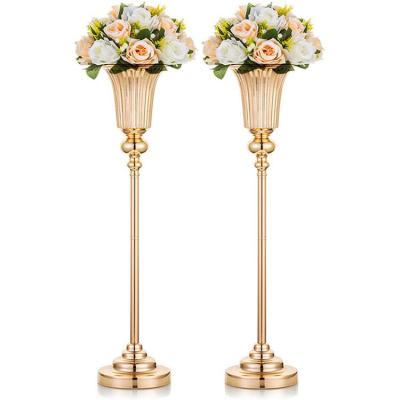 China Modern Simple Metal Wedding Centerpieces Vase Metal Trumpet Mining Path Soft Lead For Wedding Party Dinner Centerpiece Flower Vase for sale