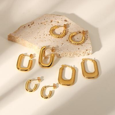 China Wholesale Punk Geometric Square Circle Earrings Gold Plated Stainless Steel Chunky Hoop Earrings For Women for sale