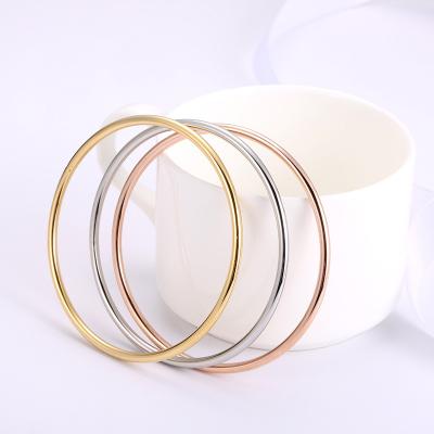 China Hot Sale Vintage 3mm Classic Stainless Steel Round Simple Circle Bracelets Custom 18k Gold Plated Thin Round Bracelets for sale