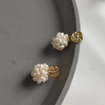 China Vintage Fashion Sterling Silver Pearl Ball Stud Earrings Gold Plated Ball Stud Earrings Jewelry For Women for sale