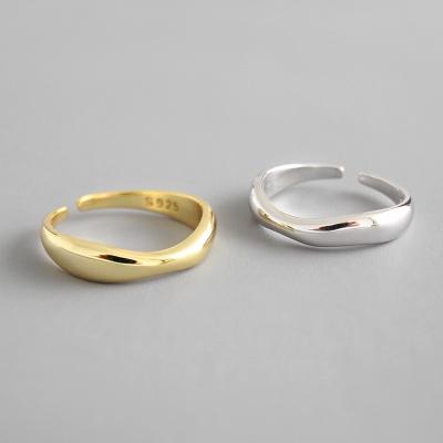 China Hot Sale Vintage 925 Sterling Silver Smooth Wave Rings Irregular Open Rings For Women Jewelry for sale