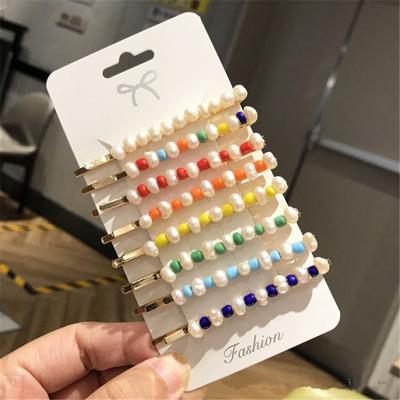 China Alloy+Pearl New Beach Colorful Handmade Pearl Hair Clips Seed Beads Korean Style Colorful Summer Beads Hair Accessories for sale