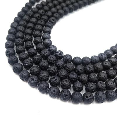 China Stone Black Lava Volcanic Stone Gemstone Round Loose Beads For Jewelry Making 1 Strand for sale