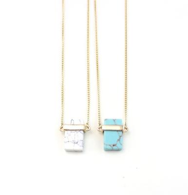 China Cheap CLASSIC Natural Geometric Blue White Turquoise Pendant Rectangles Stone Thin Chain Necklace for sale