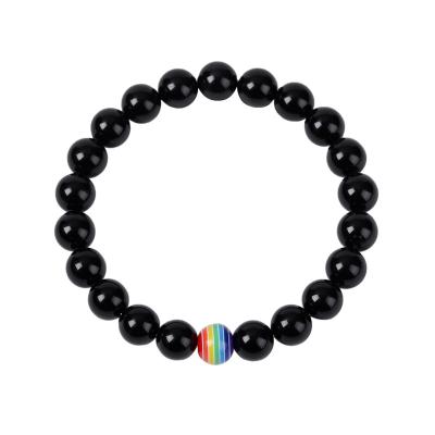 China CLASSIC Stone Bead Bracelets LGBT Pride Rainbow Bracelet Lava Rock for Gay Lesibian for sale