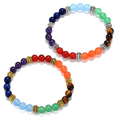 China Tiger Stone Bead Agate Amethyst Stone Bracelet Yoga Cute Natural Stone Energy 7 Chakra Bracelet for sale