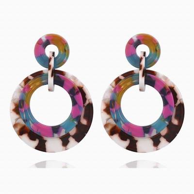 China Latest Sales Colorful Cellulose Acetate Resin Double Plate Round Drop Earrings for sale