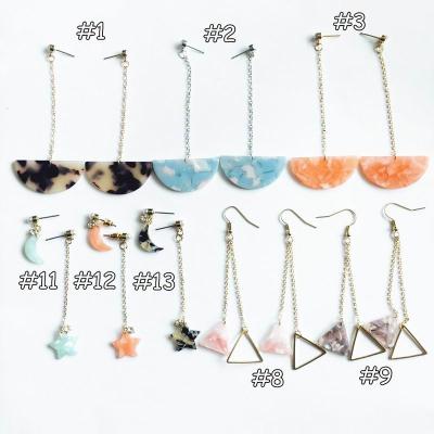 China Latest Design Cellulose Acetate Geometric Colorful Acetate Charm Moon And Star Long Earrings For Girls for sale