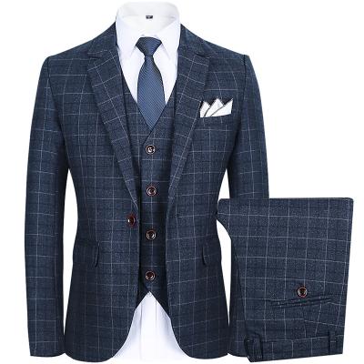 China 2022 Anti-wrinkle plaid blazer vest pants set single breasted formal business men suits 3 pieces wedding dress suit for men suits for sale