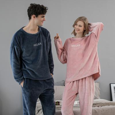 China Thermal Coral Fleece Plus Size Sleepwear Women Nightgowns Thickened Thermal Homewear Embroider Couples Loungewear Pajama Sets Wholesale for sale