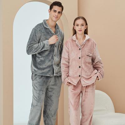 China Wholesalers Thickened Thermal Flannel Pajamas Homewear Plus Size Thermal Nightgowns Couples Set Man Embroidered Women Sleepwear Pajamas for sale