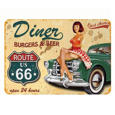 China Antique Customizable Cast Metal Tin Car Public Decor Motoring Wall Signs Pinup for sale