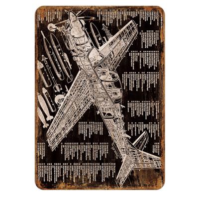 China Europe Tin Wonder Old Plane Helicopter Metal Aviation Tin Alloy Printed Poster Sign for sale