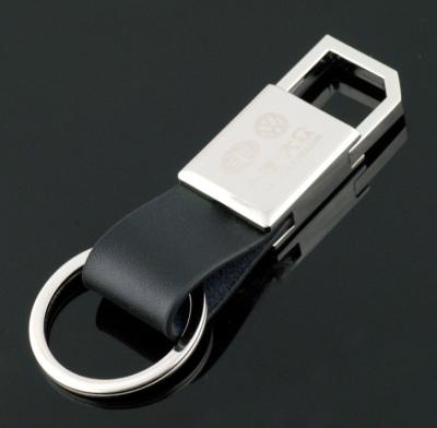 China Promotion Gift / Souvenir PU Custom Black Leather Metal Key Chain With Laser Logo for sale