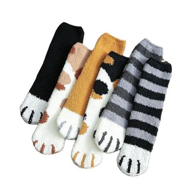 China Funny Happy Women Girl Socks Plush Floor Sporty Coral Velvet Autumn Winter Cat Paw Lovely Thickened Keep Warm no hair shed quality for sale