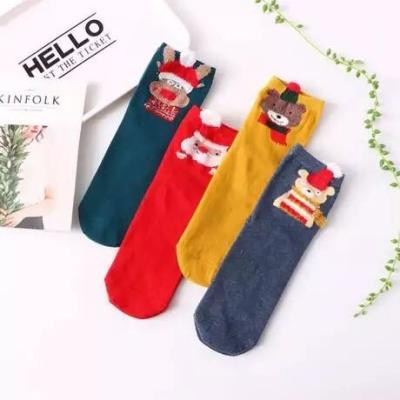 China Japanese Style Sporty Three-dimensional Cute Elk Christmas Cartoon Scarlet Socks Women's Lot 4 Pair Cotton Happy Funny Socks for sale