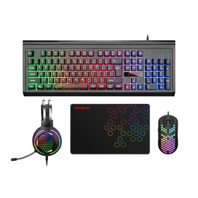 China For 4pcs Game Gaming Keyboard Earphone Combos Keyboard Mouse Ergonomic Cable ABS RGB Plastic Actions Kit Black Customized Box Usb for sale