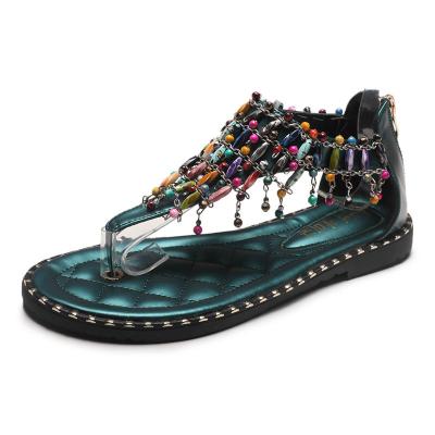 China 2021 Trend Fashion Casual Colored Gemstone Ladies Summer Flats Crystal Shoes Beach Women's Slipper Women's Sandals for sale