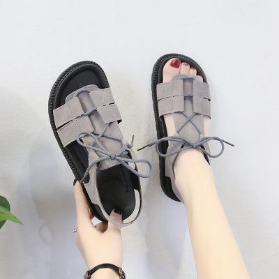 China 2021 Fashion Trend Lace Up Suede PU Casual Rise Sandals Women Wedges Wide Fit Platform Dad Sandals Flatforms For Women for sale