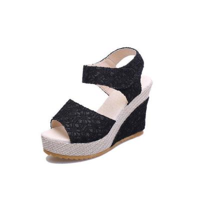 China Fashion trend 2021 summer ladies hemp wedge heels high peep toe wedge sandals other sandals for women for sale