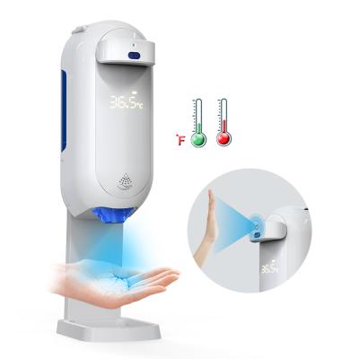 China Foam Soap Dispenser DC5V 1100ml Temperature Checking Interior Sanitizer Touchless Gel Alcohol Soap Dispenser Foaming HDPE for sale