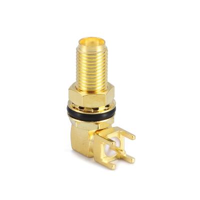 China High Quality Goldplating Brass Mount 5.08mm Jack Bulkhead Rf Right Angle Female PCB Connector for sale