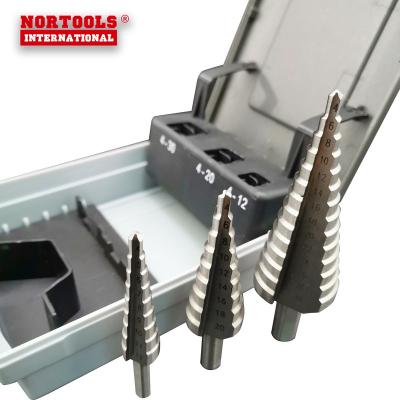 China Hot Sale 3Pcs Metal Drilling Straight Flute Step Drill Bit Set For Metal for sale