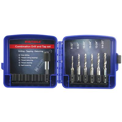 China Thread Tapping 7 PCS HSS Combination Drill Bits And Tap Set 1/4 Inch Quick Change Adapter for sale