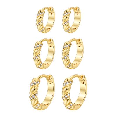 China Wowshow Eco-Friendly 3 Pairs Small Circle Earrings Cartilage Earrings Zircon Cuff Earrings White Gold Huggie Circle Ear Piercing Tiny Ear Piercing for sale