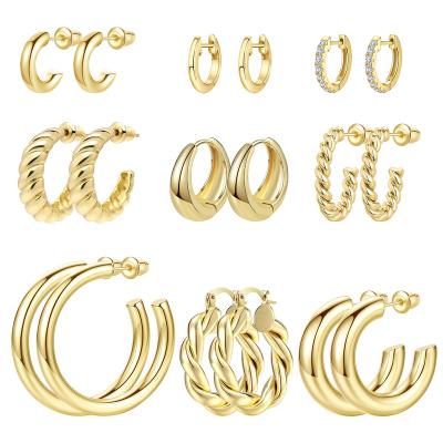 China Wowshow Eco-Friendly Gold Hoop Open Hoop Earrings Set For Women Chunky Hoops Thick Jewelry For Christmas/Birthday Gifts for sale