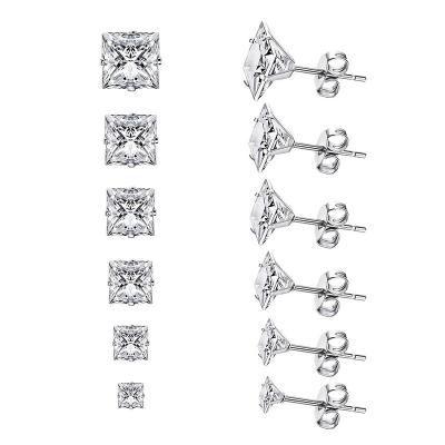 China Eco-Friend Wowshow 6 Pairs Stud Earrings Set, Clear Zircon 316L Stainless Steel Stud Earrings For Women For Men 3-8mm for sale