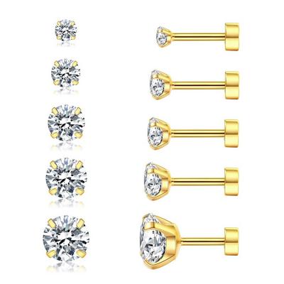 China Wowshow Casual/Sporty 5 Pairs Hypoallergenic Zircon Stud Earrings For Men Women Girls Men Girls Statement Cartilage Fashion Surgical Steel Helix for sale