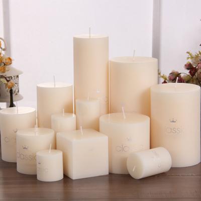 China Birthday Use Hotel Family Wax Column Candle Emergency Lighting Smokeless/Flammable Ivory White Smokeless Candles for sale