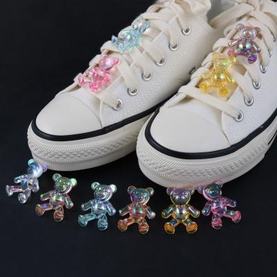 China New cartoon shoe charm 3d flatback bear shoe transparent candy color transparent shoe charms buckle for kid lace decoration for sale