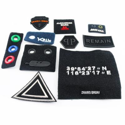 China Viable Silicone Printing On Woven Felt Label Custom Apparel Brand T-Shirt Felt Patch for sale