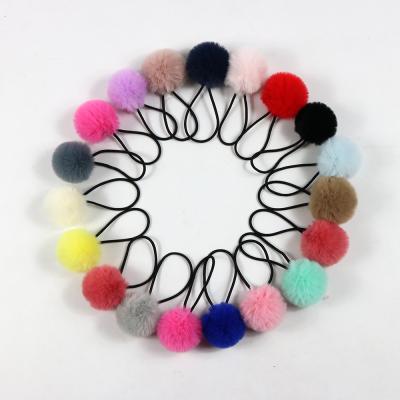 China Handmade Rex Fur Accessories Faux Pompoms Smart Casual Fluffy Women Widely Used Elastic Bands Soft Ties For Kids Ball Hair Rope At Good Price for sale