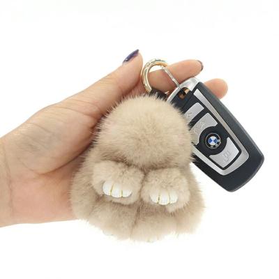 China 2021 Cute Fluffy Plush Bunny Keychain Toy Angel Rabbit Ring Plush Dolls Toy Girls Bag Car Key Pendant for sale