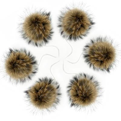 China Soft Hand Feeling Factory Hot Selling Raccoon Head Chain Fur Pom Poms Pompom For Hat 15cm for sale