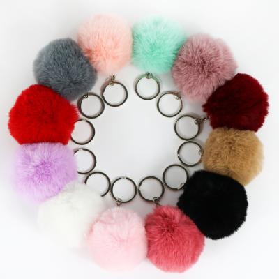 China Colorful Plush Faux Rabbit Pompom Key Chain Soft Hand Feeling Fur Ball Ornaments Thanksgiving Decoration for sale