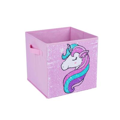 China Fashion Viable Cute Sequins Colorful Non-woven Collapsible Kid's Toy Large Size Organizer Storage Box for sale