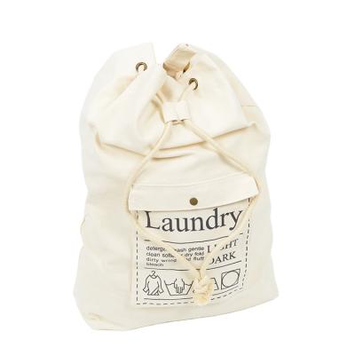 China Large Capacity Cotton Canvas Drawing Twine Foldable Laundry Bag for sale