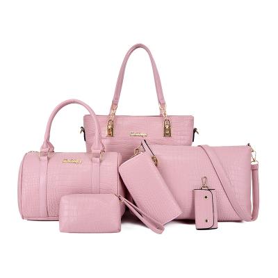 China PU women's bag 2021 fashion crocodile shoulder European summer new portable bag mother bags and American model one six piece sets for sale