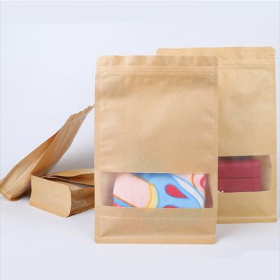 China Recyclable POLYSMARTS Brown Kraft Paper Plain Material For Food Grade Packaging Flat Bottom Bag With Zipper for sale